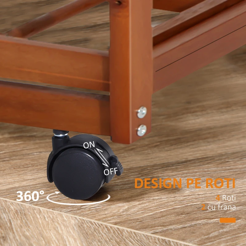 HOMCOM carucior bucatarie, roti, sertare, 74x37x76cm, maro