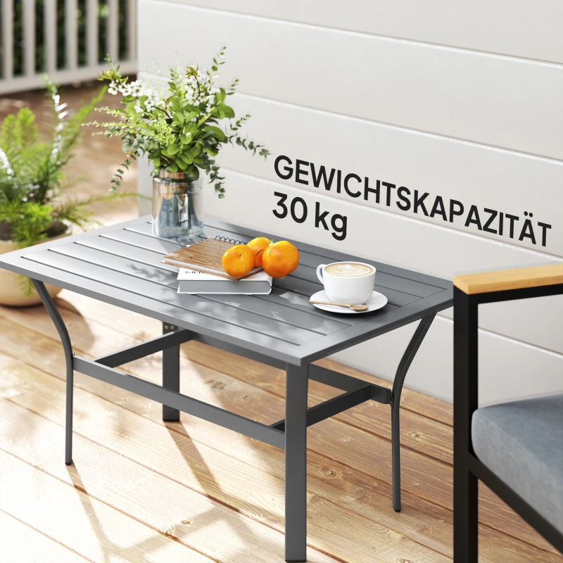 Outsunny Beistelltisch Metall Balkontisch mit Lamellendesign wetterfest Kaffeetisch Gartentisch 91,5 x 55 x 45 cm Dunkelgrau