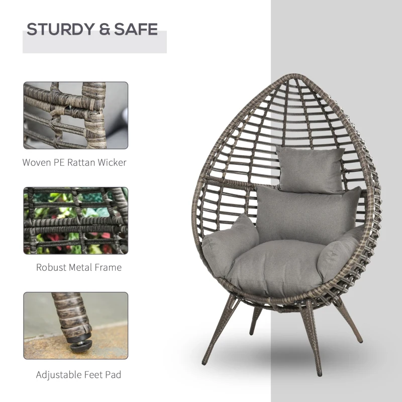 Outsunny eardop PE Wicker Rattan Chair w/ Thick Cushions 4 Legs Outdoor Seat Egg Garden