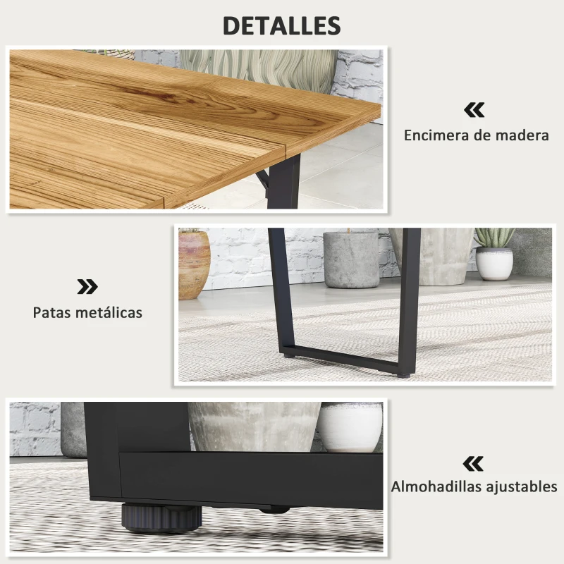 Outsunny Mesa de Jardín Exterior de Madera 175x80x75 cm con Orificio para Sombrilla y Encimera de Listones Natural