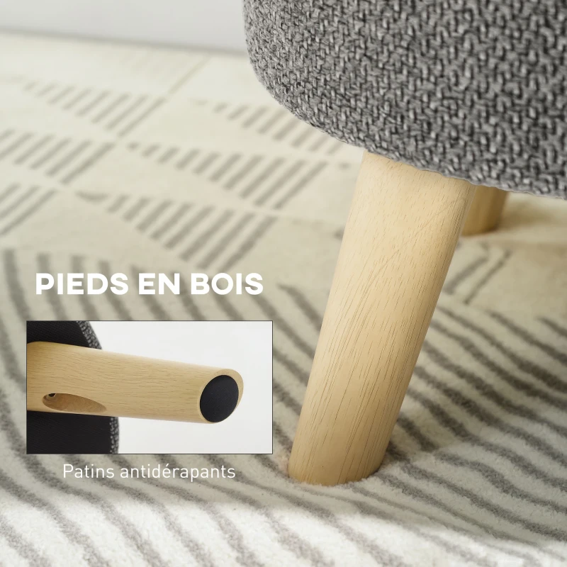 HOMCOM Pouf rond repose-pieds tabouret avec coffre de rangement pieds en bois design moderne gris