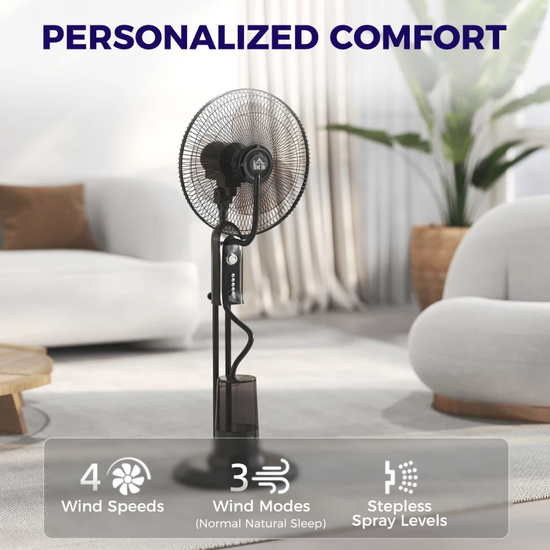 HOMCOM Pedestal Fan with Water Mist Spray, Spray Misting Fan with 70° Oscillation, Tilt Head, 3 Speeds, 3 Modes, Adjustable Mist, 3.2L Water Tank, for Home, 120 cm