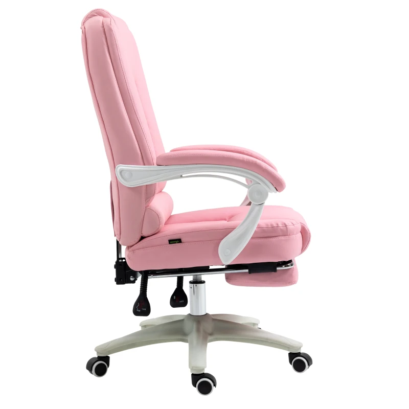 Vinsetto Bürostuhl mit Fußstütze, verstellbare Rückenlehne, höhenverstellbar, 5 Rollen, Rosa + Weiß