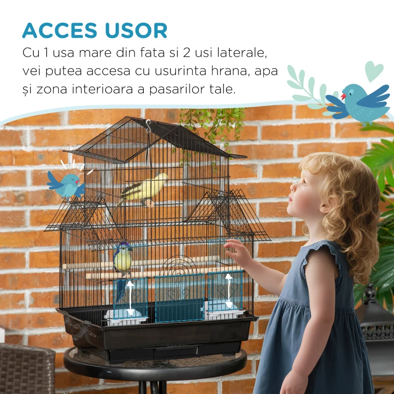 PawHut Colivie pentru Pasari cu Maner de Transport si Tava