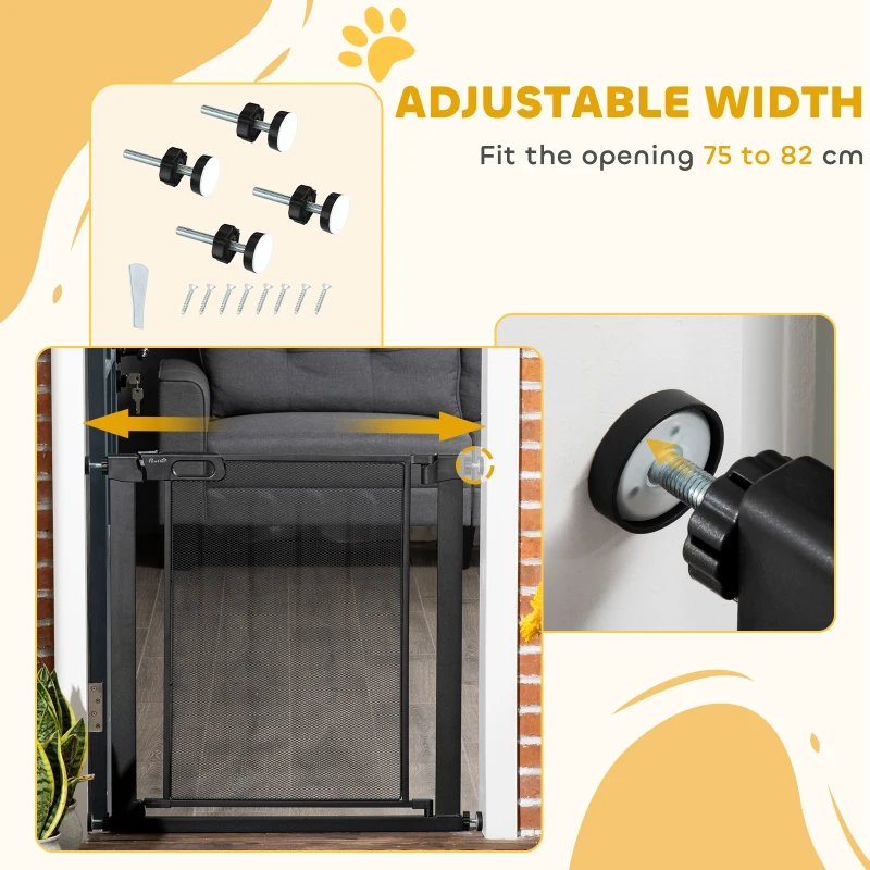 PawHut Dog Safety Gate, for Hallways, Staircases, Doors w/ Automatic Closing Door - Black