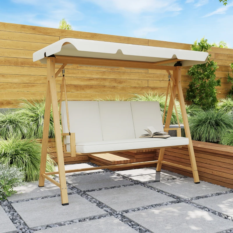 Outsunny Hollywoodschaukel mit verstellbarem Sonnendach Sitzauflage, 3-Sitzer bis 330kg 198 x 120 x 170cm, Beige(m-8)