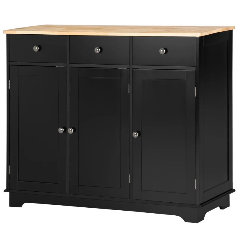 HOMCOM Sideboard with Rubberwood Top and Adjustable Shelves for Dining Room, Kitchen - Black