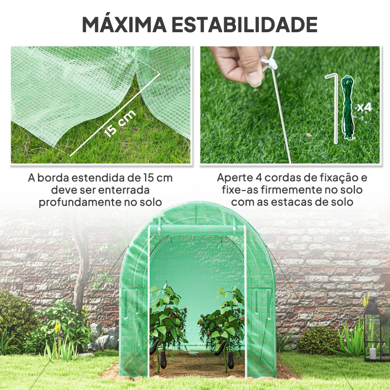 Outsunny Estufa Tipo Túnel 298x197x189 cm com Porta e 4 Janelas para Cultivo de Plantas e Verduras com Cobertura PE 140g/㎡ Verde