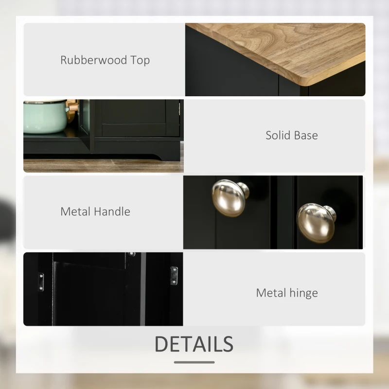 HOMCOM Sideboard with Rubberwood Top and Adjustable Shelves for Dining Room, Kitchen - Black