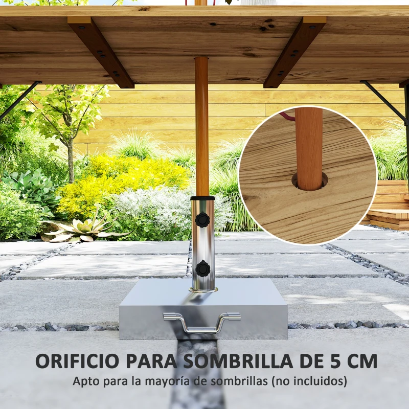 Outsunny Mesa de Jardín Exterior de Madera 175x80x75 cm con Orificio para Sombrilla y Encimera de Listones Natural