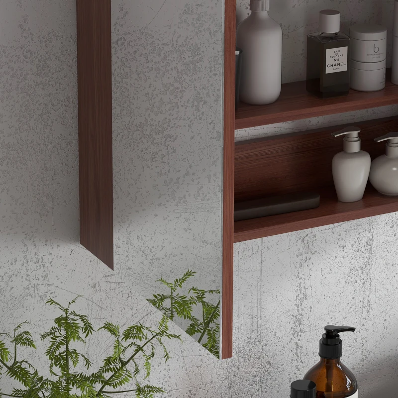 kleankin 63Wx60H cm Double Door Wall-Mount Bathroom Mirrored Cabinet Medicine Storage Closet