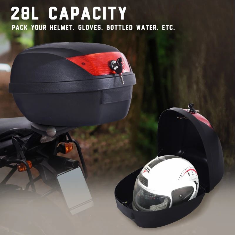 HOMCOM 28L Motorcycle Tail Box W/ 2 Keys-Black/Red