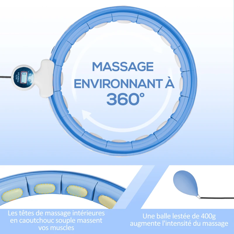 SPORTNOW Hula Hoop Cerceau avec Picots de Massage ajustable de 76 à 113 cm de tour de taille 16 segments amovibles, bleu clair