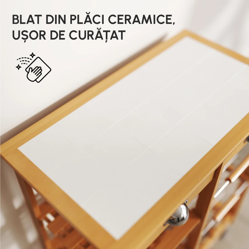 HOMCOM carucior bucatarie, roti, sertare, 74x37x76cm, maro