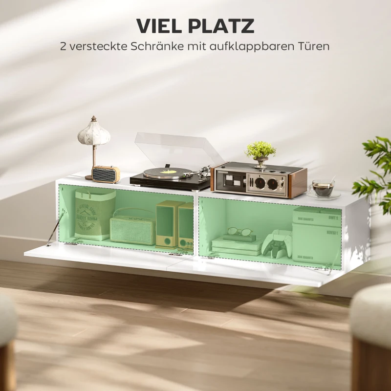 HOMCOM Wandgemonteerde Tv-kast, Zwevende Tv-console met Veel Afzetgebied en Opbergruimte, Spaanplaat, Wit(m-5)