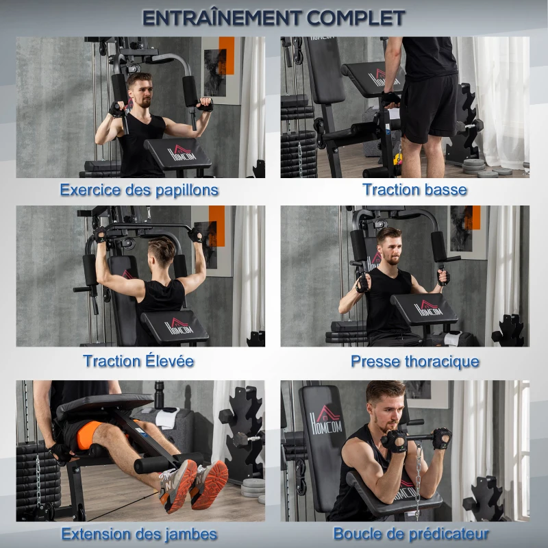Station de musculation fitness - Collaboration Aosom.fr x FFHandball - 12 blocs de poids de 5,5 kg - 135 x 103 x 210 cm