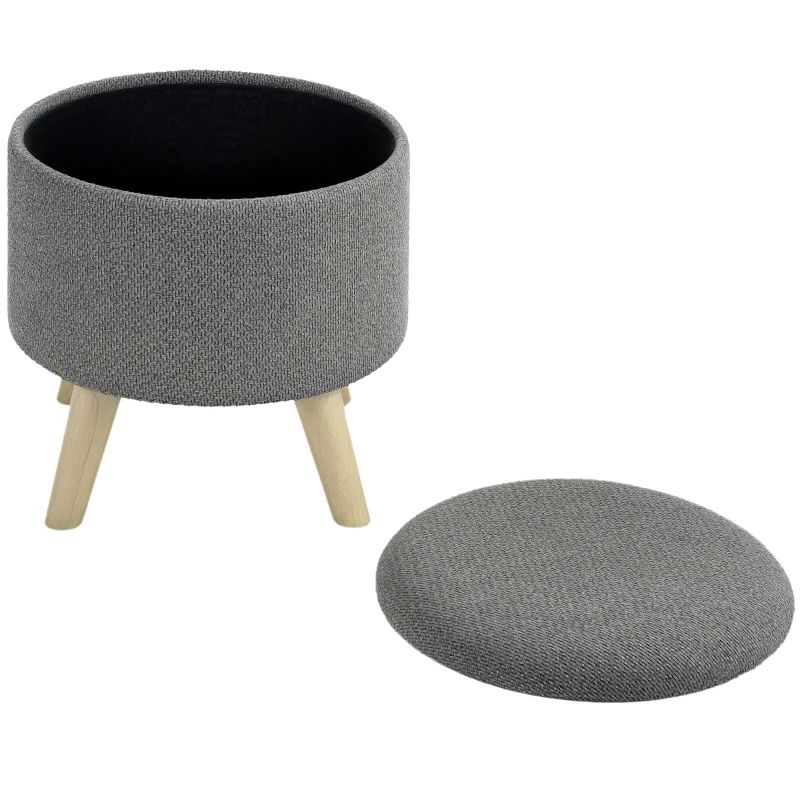 HOMCOM Pouf rond repose-pieds tabouret avec coffre de rangement pieds en bois design moderne gris