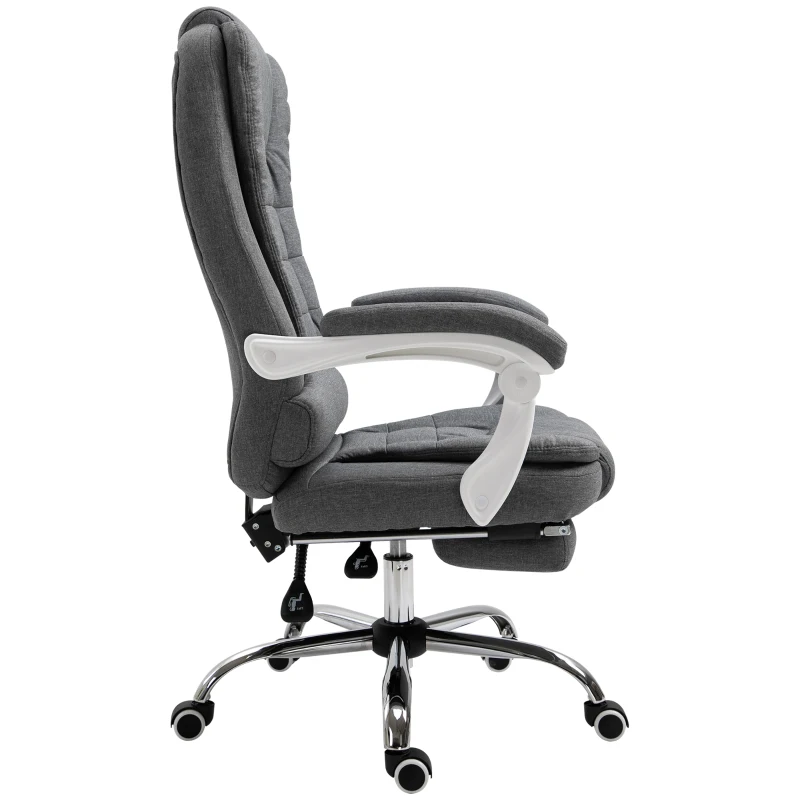 Vinsetto Bürostuhl mit ausklappbarer Fußstütze, Chefsessel, verstellbare Rückenlehne, Leinenoptik, Grau