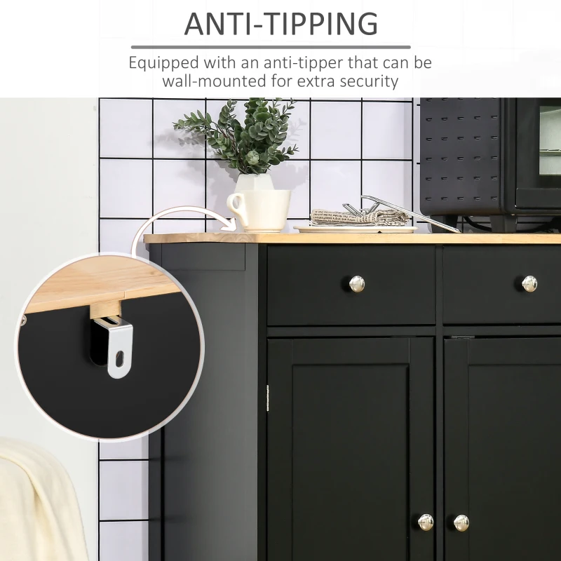 HOMCOM Sideboard with Rubberwood Top and Adjustable Shelves for Dining Room, Kitchen - Black