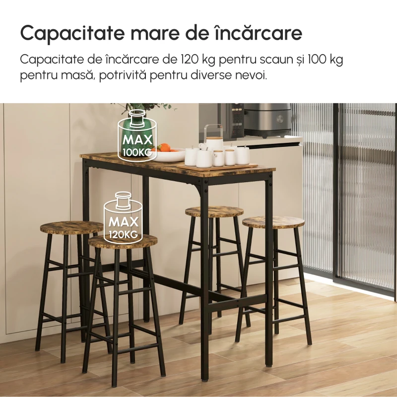 Homcom Set Dining 5 piese: Masa 60×30 cm + 4 Scaune cu Suport Picioare