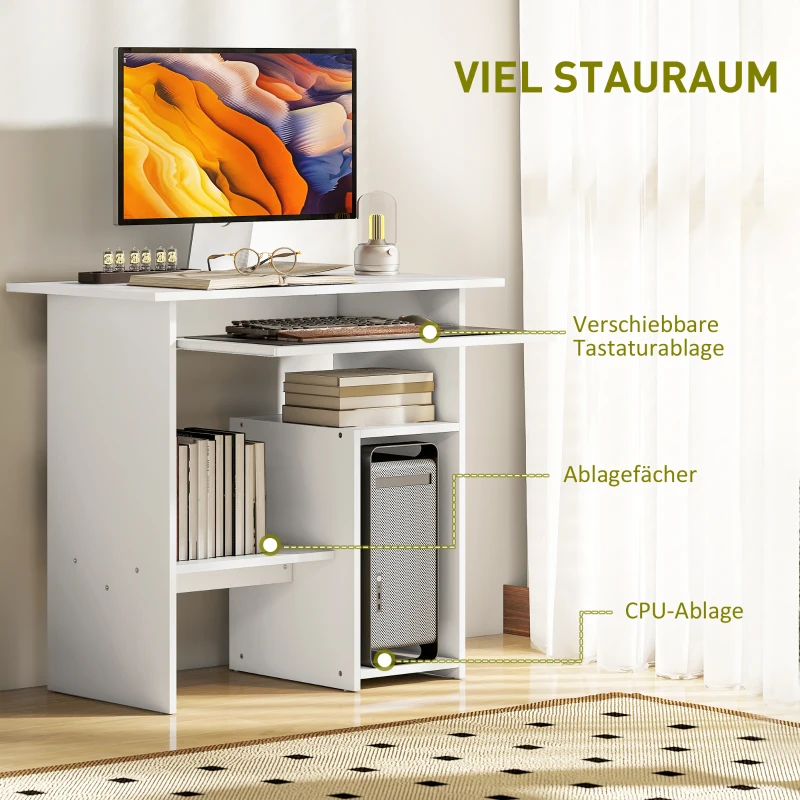 HOMCOM Computertisch, Schreibtisch, Spanplatte, Metall, 80 x 45 x 75 cm, Weiß(m-4)