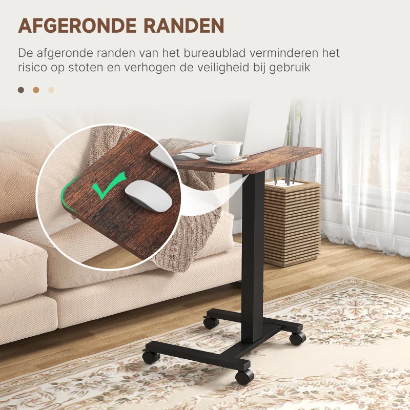 Vinsetto Staand bureau, statafel, verstelbare hoogte, 4 wielen, 65 cm x 48 cm x 108 cm, bruin + zwart