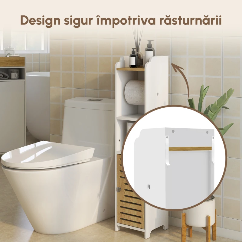 Kleankin Dulap Baie cu Suport Hartie Igienica – Depozitare Compacta