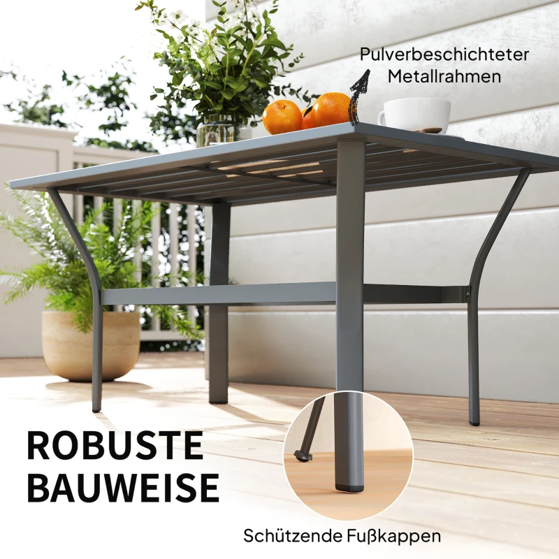 Outsunny Beistelltisch Metall Balkontisch mit Lamellendesign wetterfest Kaffeetisch Gartentisch 91,5 x 55 x 45 cm Dunkelgrau
