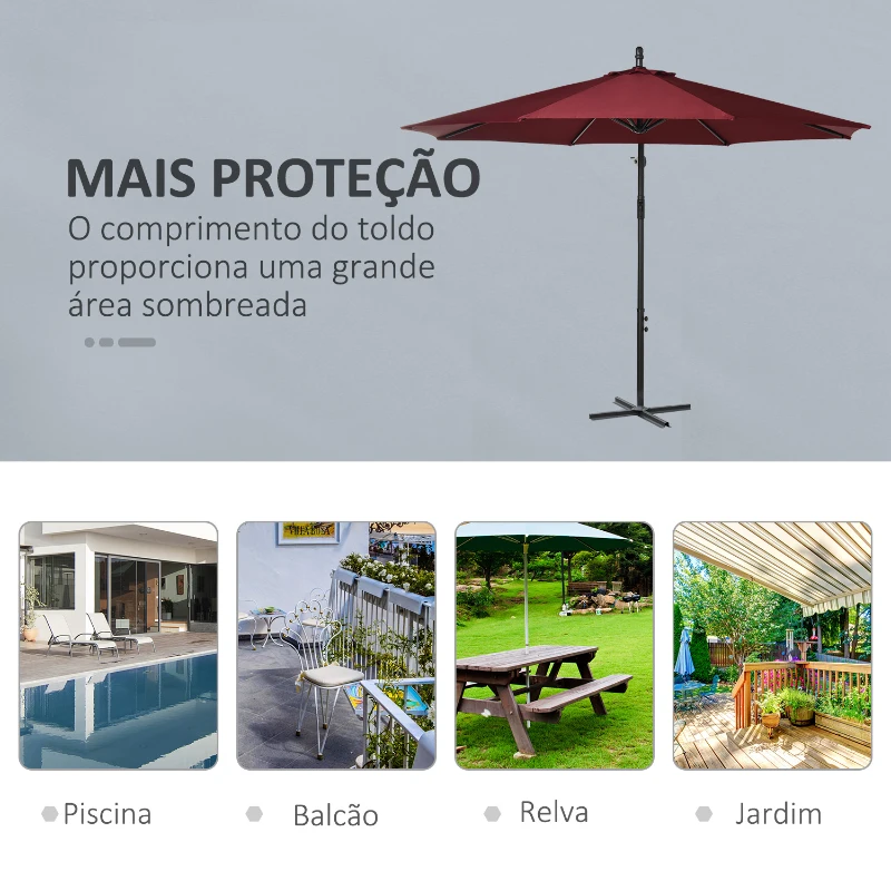 Outsunny Chapéu de Sol de Jardim Ø295x245 cm Chapéu de Sol Excêntrico Inclinável com Manivela Base Cruzada Vinho