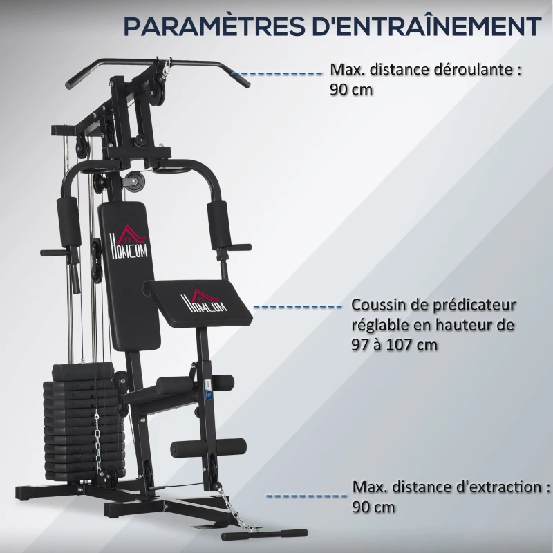 Station de musculation fitness - Collaboration Aosom.fr x FFHandball - 12 blocs de poids de 5,5 kg - 135 x 103 x 210 cm