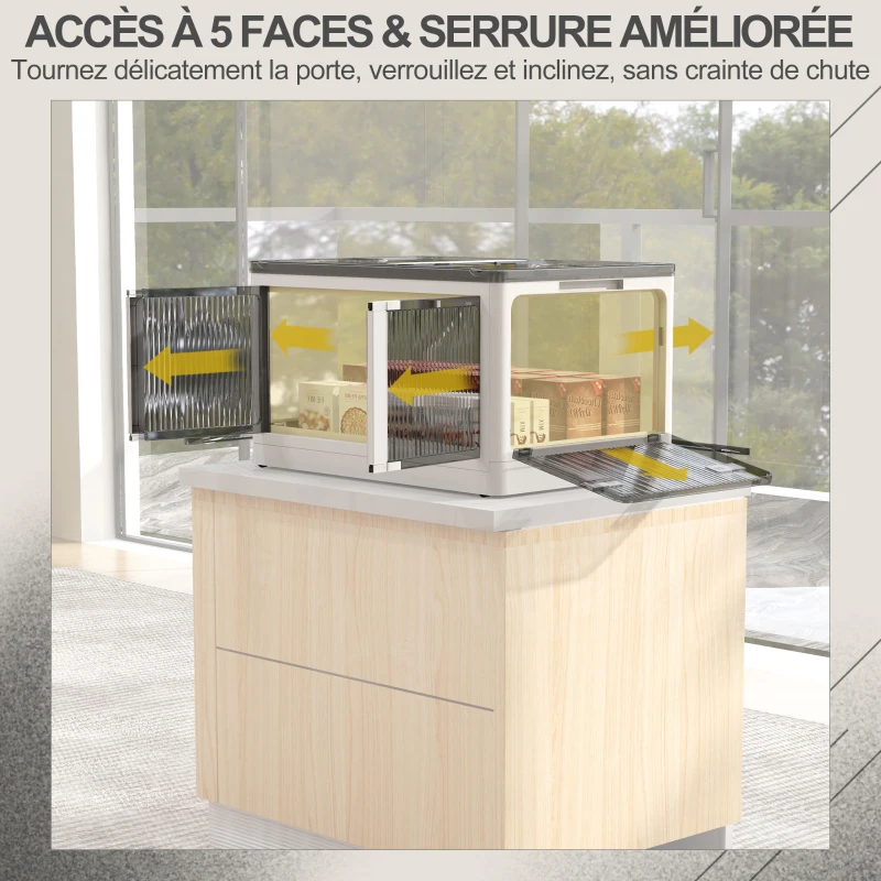 HOMCOM Boîte de rangement pliable et empilable 99L en plastique avec couvercle et 4 roulettes, accès à 5 côtés, blanc