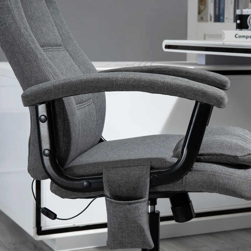 Vinsetto Bürostuhl Massage höhenverstellbarer Chefsessel Gamingstuhl mit Massagefunktion, ergonomischer Drehstuhl Massage Sessel Lendenwirbelsäulenmassage Leinen-Gefühl Grau 63 x 70 x 112-121 cm