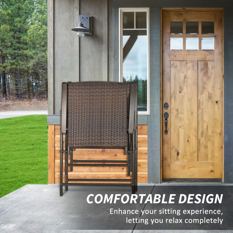 Outsunny 2pcs Folding Garden Chair Rattan Bistro Set with Armrest for Outdoor Steel Frame