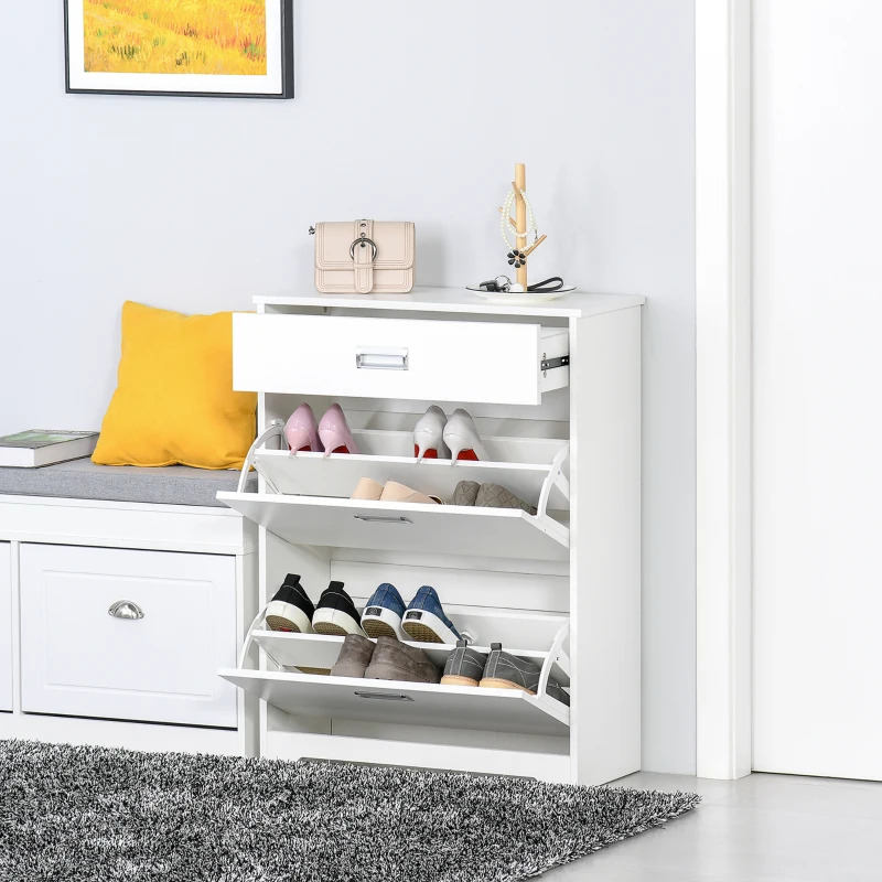 HOMCOM Tipping Shoe Cabinet Hall Organizer with Flip Drawers for Entry Porch 16 Pairs(m-2)