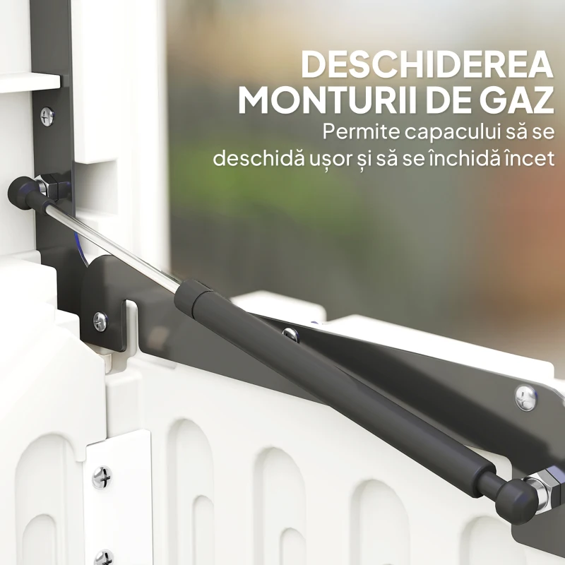 Outsunny Cufăr de Exterior de 140L Impermeabil cu Design Canelat și 2 Pistoane cu Gaz, 140x68x68 cm, Alb