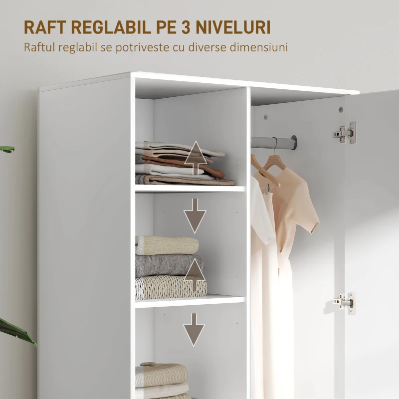 HOMCOM Dulap Modern cu 2 Sertare, Rafturi Deschise și Suport pentru Haine Alb