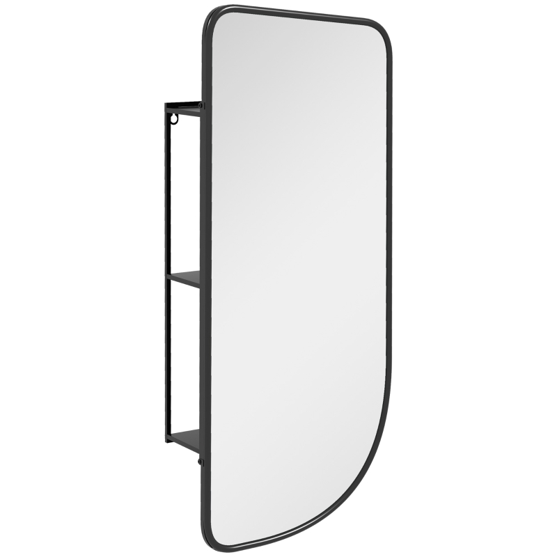 HOMCOM Miroir mural forme organique avec 3 étagères de rangement pour salle de bain, cadre en métal noir, dim. 40 x 86 cm