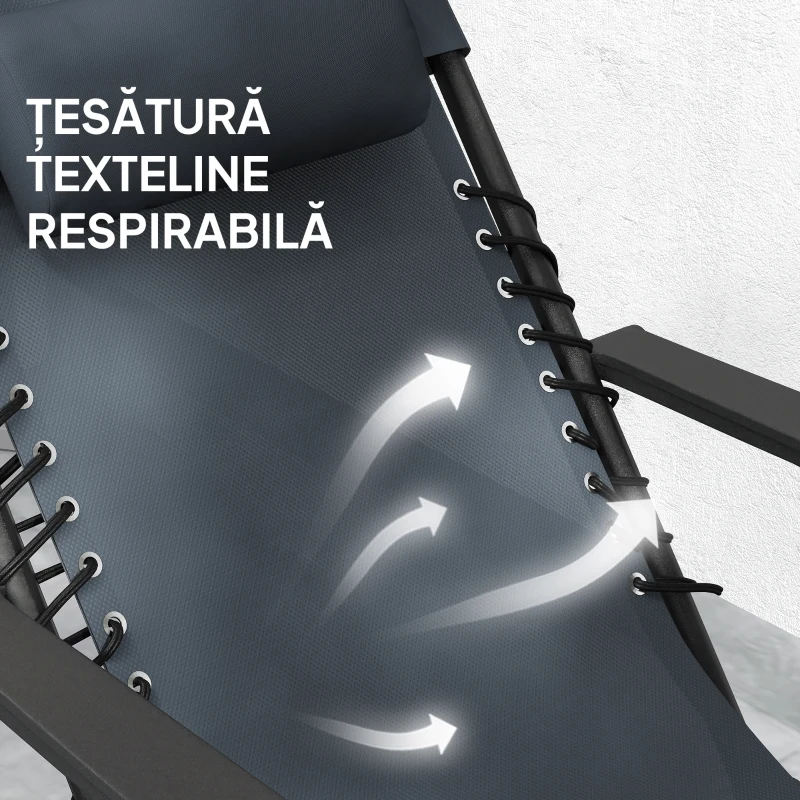 Outsunny Set de 2 Șezlonguri de Grădină cu Gravitație Zero și Măsuță cu Suport pentru Pahare, 47x47x54 cm, Gri