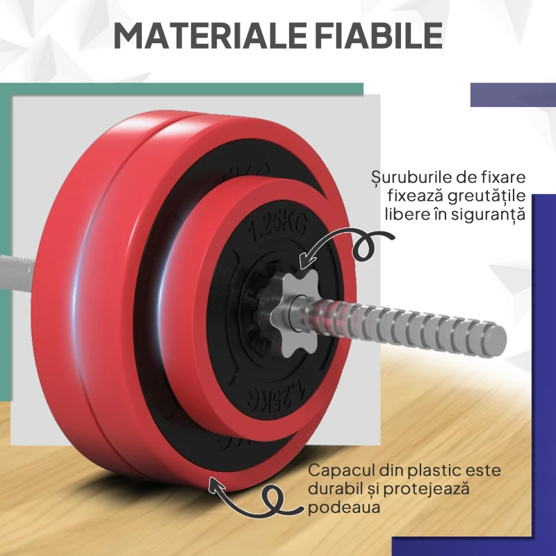 SPORTNOW Set Bară cu Greutăți 30 kg Antialunecare cu 6 Discuri Roșu