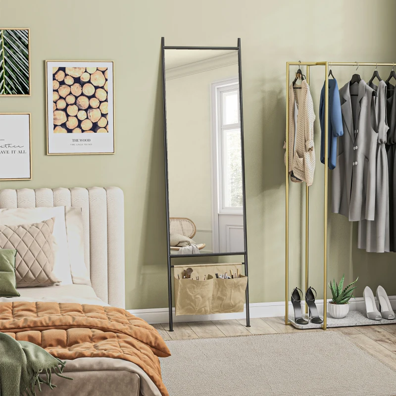 HOMCOM Miroir rectangulaire pleine longueur avec pochette de rangement, à poser ou à fixer au mur, 56L x 190H cm - noir