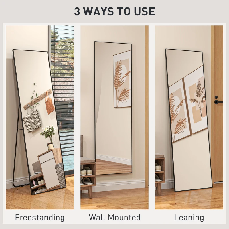 HOMCOM Oglindă de Podea Corp Întreg Autoportantă sau de Perete 50x160 cm Neagră
