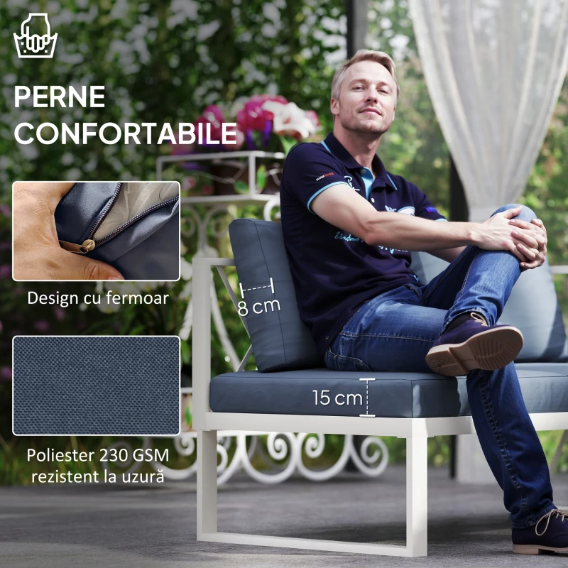 Outsunny Set Mobilier de Grădină din 4 Piese cu 2 Canapele, Fotoliu Reglabil și Măsuță de Cafea, 121x61x62 cm, Gri