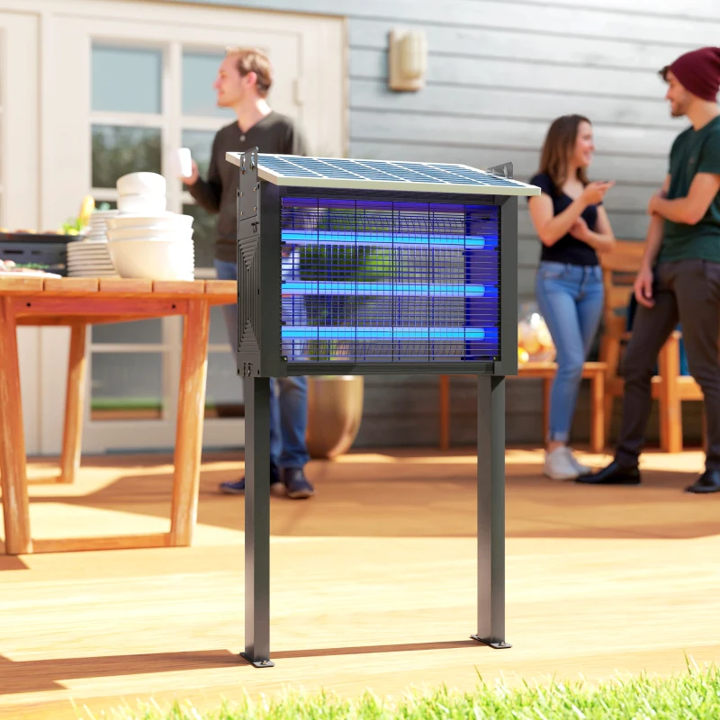 Lampă Anti-Țânțari Outsunny pentru Exterior cu Energie Solară și 60 LED-uri și Plasă de Protecție, Negru