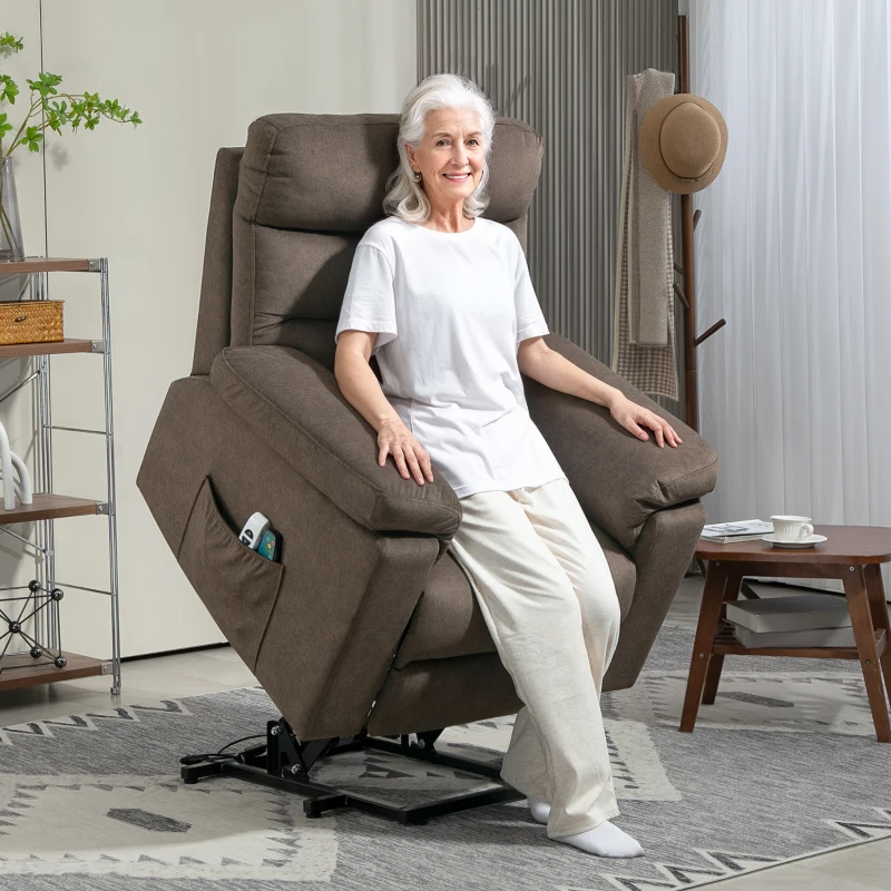 HOMCOM Poltrona Alzapersona Reclinabile Massaggiante e Riscaldante con Doppio Motore, Marrone Scuro