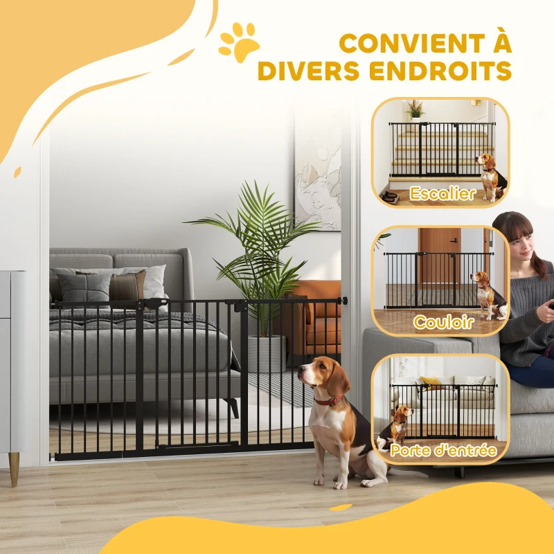 PawHut Barrière de sécurité animaux porte fermeture automatique système de double verrouillage sans perçage 3 extensions noir(m-8)