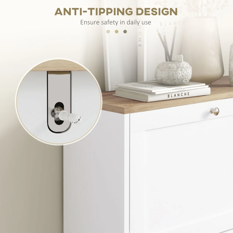 HOMCOM Two Flip Drawer Shoe Cabinet - White