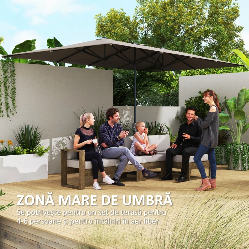 Outsunny Umbrelă Dublă de Grădină cu Manivelă și 12 Spițe din Aluminiu și Poliester, 4.5x2.6 m, Gri Închis