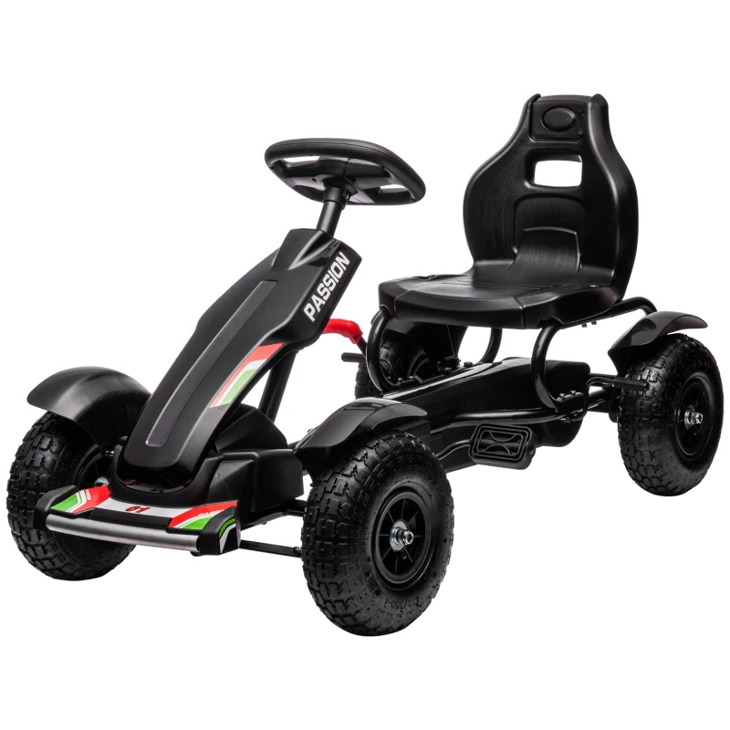 HOMCOM Go-Kart cu Pedale din PP și Metal cu Frână de Mână Negru