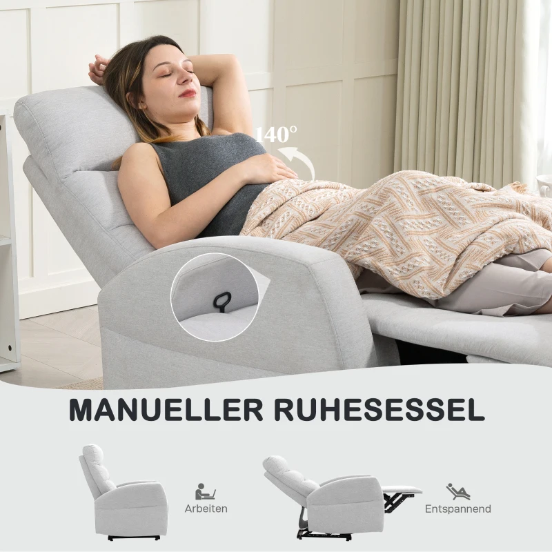 HOMCOM Verstelbare Relaxstoel met Voetensteun, Modern Gepolsterde Fauteuil, Lichtgrijs