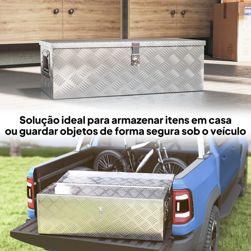 HOMCOM Caixa de Ferramentas em Alumínio com Tampa Abatível Pegas Laterais e Fecho com Chave Maleta de Ferramentas Portátil 76x33x25 cm Prata